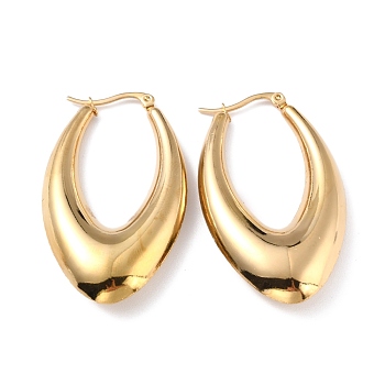 304 Stainless Steel Hoop Earrings, Hypoallergenic Earrings, Real 24K Gold Plated, 50.5x29x8.5mm, Pin: 0.7x1mm