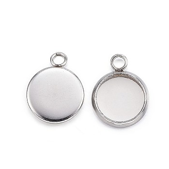 304 Stainless Steel Pendant Cabochon Settings, Plain Edge Bezel Cups, Flat Round, Stainless Steel Color, Tray: 8mm, 13x10x2mm, Hole: 2mm