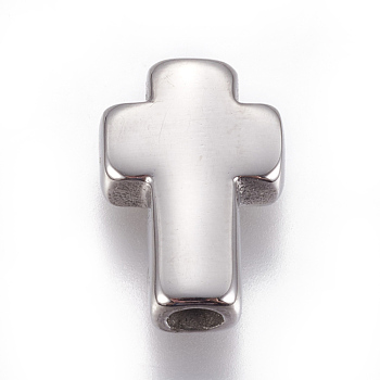 304 Stainless Steel Beads, Cross, Stainless Steel Color, 14x10x4mm, Hole: 2.5mm