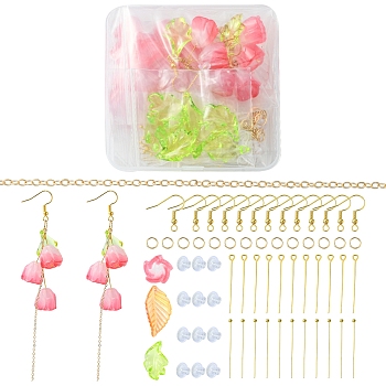 DIY Tulip Earring Making Kit, Including  Acrylic Flower Beads & Leaf Pendants, Iron Earring Hooks & Jump Rings, Brass Cable Chains, Mixed Color