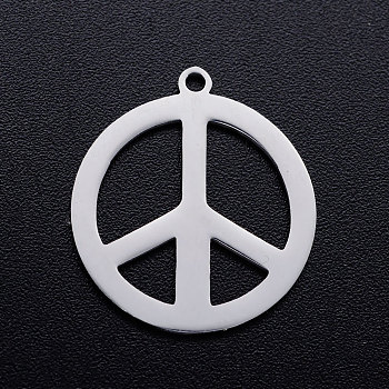 201 Stainless Steel Pendants, Peace Sign, Stainless Steel Color, 21x19x1mm, Hole: 1.4mm