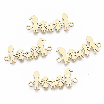 201 Stainless Steel Links connectors, Laser Cut, Family, Golden, 11x26x1mm, Hole: 1.5mm
