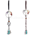 2Pcs Natural & Synthetic Gemstone Tree of Life Pendant Decorations, Braided Nylon Thread and Gemstone Chip Tassel Hanging Ornaments, 260mm(HJEW-UN00077)