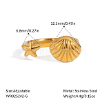 Ocean Themes Stainless Steel Cuff Rings, Starfish/Shell Shape, Real 18K Gold Plated, 12.1mm, Inner Diameter: Adjustable(CD7361-2)