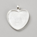 Alloy Pendant Cabochon Settings, Heart, Silver, Tray: 25x23mm, 34x27x2.5mm, Hole: 4.5mm(FIND-WH0165-13S)