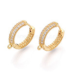 Brass Micro Pave Clear Cubic Zirconia Hoop Earring Findings, Ring, Huggie Hoop Earring Findings, with Loop, Real 18K Gold Plated, 18x17x3.5mm, Hole: 1.2mm, Pin: 0.8mm(KK-N276-20G)