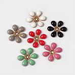 Flower Brass Enamel Beads, Golden, Mixed Color, 16x18x2mm, Hole: 2mm(KK-K114-CM-G)