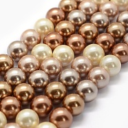 Electroplate Shell Pearl Beads Strands, Round, Mixed Color, 10mm, Hole: 1.2mm, about 17pcs/strand, 6.8 inch(17.5cm)(X-BSHE-G018-04-10mm)