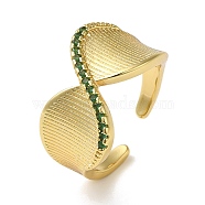 Rack Plating Real 18K Gold Plated Brass Micro Pave Cubic Zirconia Open Cuff Rings, Infinity, Green, Inner Diameter: 18mm(RJEW-M162-04G-02)