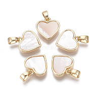 Brass Charms, with Freshwater Shell, Nickel Free, Real 18k Gold Plated, Heart, Seashell Color, 12x11.5x3mm, Hole: 2x4mm(X-KK-R134-053-NF)