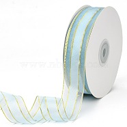 Solid Color Organza Ribbons, Golden Wired Edge Ribbon, for Party Decoration, Gift Packing, Aqua, 1"(25mm), about 50yard/roll(45.72m/roll)(ORIB-E005-A01)