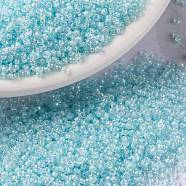 MIYUKI Round Rocailles Beads, Japanese Seed Beads, (RR636) SkyBlue Lined Crystal AB, 15/0, 1.5mm, Hole: 0.7mm, about 5555pcs/bottle, 10g/bottle(SEED-JP0010-RR0636)