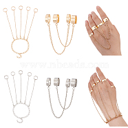 4 Set 4 Style Color 4 Finger Chain Linkes Cuff Rings & 5 Finger Rings Bracelets, Alloy Jewelry Set for Women, Platinum & Golden, Bracelet: 10-3/8 inch(26.5cm), 2 Set, Cuff Ring: US Size 6 3/4(17.1mm), US Size 8(18.1mm), 2 Set(SJEW-AN0001-05)