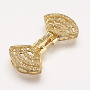 Brass Micro Pave Cubic Zirconia Fold Over Clasps, Fan, Golden, 37x19x5mm, Hole: 2mm(X-ZIRC-F047-17G)