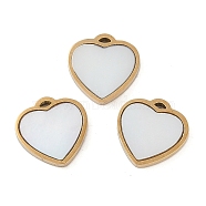 Ion Plating(IP) 304 Stainless Steel Charms, with Pave Shell, Heart Charm, Real 18K Gold Plated, 10x10x1.5mm, Hole: 1mm(STAS-D193-01G)