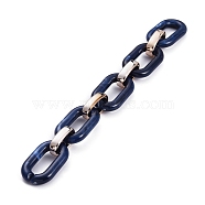 Handmade Acrylic Cable Chains, Imitation Gemstone Style, with CCB Plastic Linking Ring, Rectangle, Rose Gold, Dark Blue, Links: 38x23.5x6.5mm and 24.5x15x6.5mm, 39.37 inch(1m)/strand(AJEW-JB00634-05)