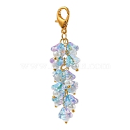 Trumpet Flower Glass Pendant Decorations, Lobster Clasp Charms, Clip-on Charms, for Keychain, Purse, Backpack Ornament, Deep Sky Blue, 69mm(HJEW-YW0001-02E)