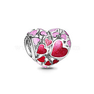 TINYSAND 925 Sterling Silver European Bead, with Enamel, Large Hole Beads, Heart, Silver, 11.85x9.06x10.72mm, Hole: 4.6mm(TS-C-261)