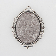 Tibetan Style Alloy Pendant Cabochon Settings, Cadmium Free & Lead Free, Oval, Antique Silver, Tray: 30x40mm, 53x39x2mm, Hole: 3mm(X-TIBEP-N003-41AS)