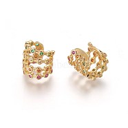 Cubic Zirconia Cuff Earrings, with Brass Findings, Colorful, Real 18K Gold Plated, 10~15mm(EJEW-P180-01G)
