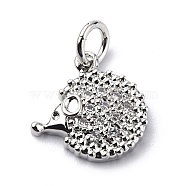 Brass Micro Pave Cubic Zirconia Charms, with Jump Ring, Hedgehog Charms, Platinum, 12x11.5x2.4mm, Hole: 3.2mm(ZIRC-F131-10P)