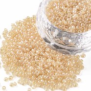 12/0 Grade A Round Glass Seed Beads, Transparent Colours Lustered, Pale Goldenrod, 12/0, 2x1.5mm, Hole: 0.3mm(SEED-Q011-F504)