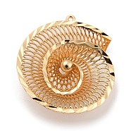 Rack Plating Brass Hollow Pendants, Conch Charm, Light Gold, 36.5x32.5x11mm, Hole: 1.2mm(KK-P244-05KCG)