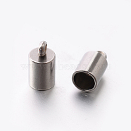 201 Stainless Steel Cord Ends, End Caps, Stainless Steel Color, 9.5x5mm, Hole: 2mm, 4mm inner diameter(STAS-E077-09)