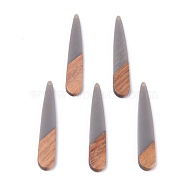 Resin & Walnut Wood Pendants, Teardrop, Gray, 44x7.5x3mm, Hole: 1.2mm(RESI-S358-40O)
