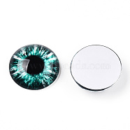 Glass Cabochons, Half Round with Eye, Dark Turquoise, 20x6.5mm(GGLA-T004-03-N)