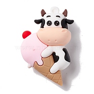 PVC Plastic Cartoon Big Pendants, Cow with Ice Cream, White, 52x35x20.5mm, Hole: 3mm(KY-G017-D02)