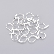 Brass Leverback Earring Findings, with Loop, Silver Color Plated, Size: about 11mm wide, 15.5mm long, hole: 2mm(KK-B785-S-1)