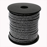 2 Row Platinum Aluminum Studded Faux Suede Cord, Faux Suede Lace, Black, 5x2mm, about 20yards/roll(LW-D005-01P)