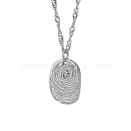 Stainless Steel Textured Oval Pendant Necklaces, Double Link Chain Necklaces for Women, Stainless Steel Color, 16-1/8 inch(41cm)(QQ8734-2)