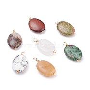 Natural Mixed Stone Pendant, with Real 18K Gold Plated Eco-Friendly Copper Wire, Oval, 32~33.5x16.5~18.5x8~8.5mm, Hole: 3mm(PALLOY-JF01072)