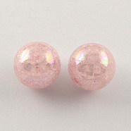 AB Color Transparent Crackle Round Acrylic Beads, Misty Rose, 20mm, Hole: 2.5mm, about 108pcs/500g(CACR-S006-01)