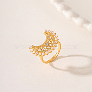 Moon Brass Adjustable Rings, with ABS Imitation Pearl Beads, Real 18K Gold Plated, Inner Diameter: 18mm(VH8579-1)
