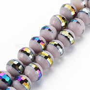 Electroplate Opaque Solid Color Glass Beads Strands, Rainbow Color Plated, Faceted, Round, Rosy Brown, 10x9.5mm, Hole: 1.4mm, about 39~40pcs/strand, 14.17 inch~14.57 inch(36~37cm)(EGLA-N006-031-B05)