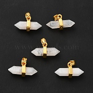 Natural Moonstone Double Terminal Pointed Pendants, Faceted Bullet Charm, with Ion Plating(IP) Golden Plated Brass Findings, 9x15~17x7.5mm, Hole: 3.5x2.5mm(G-P481-01G-10)
