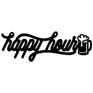 Iron Hanging Decors, Metal Art Wall Decoration, Word happy hour & Beer Cup, for Living Room, Home, Office, Garden, Kitchen, Hotel, Balcony, Matte Gunmetal Color, 100x300x1mm(AJEW-WH0290-003)