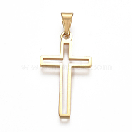 304 Stainless Steel Pendants, Cut-Out, Cross, Hollow, for Craft Jewelry Making, Golden, 25x13x1mm, Hole: 5x3mm(STAS-G217-13G)