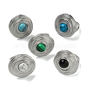 304 Stainless Steel Open Cuff Rings, Synthetic Malachite & Turquoise Round Finger Rings for Women Men, Stainless Steel Color, Adjustable(STAS-Z060-13P)