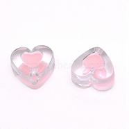 Transparent Clear Enamel Acrylic Beads, Heart, Pink, 15x17x11mm, Hole: 2mm(ACRC-CJC0001-01B)