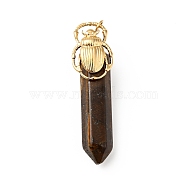 Insect Natural Tiger Eye Pointed Pendants, with Ion Plating(IP) Platinum & Golden Tone 304 Stainless Steel Findings, Faceted Bullet Charm, 40.5mm, Ladybug: 17.5x11.5x2.5mm, Bullet: 32.5x8.5x8mm, Hole: 3.4mm(G-I333-02G)