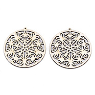 Undyed Natural Wooden Big Pendants, Laser Cut Shapes, Flower with Ring, Antique White, 71x68x2mm, Hole: 1.8mm(WOOD-N007-031)