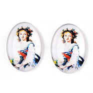 Glass Cabochons, with European Style Pattern, Oval, Snow, 25x18x6mm(GGLA-T004-01-N)