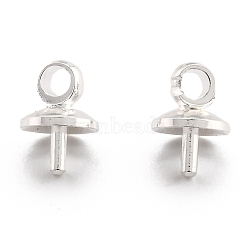 Brass Cup Pearl Peg Bails Pin Pendants, For Half Drilled Beads, Long-Lasting Plated, 925 Sterling Silver Plated, 7x5mm, Hole: 1.6mm, Pin: 1mm(KK-H759-29C-S)