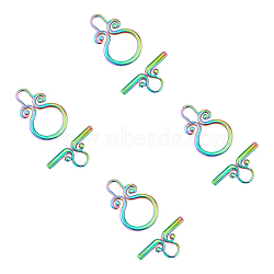 PVD Vacuum Plating 304 Stainless Steel Toggle Clasps, Rainbow Color, Ring: 22.5x15x2mm, Hole: 6mm, Inner Diameter: 6x3.5mm, Bar: 22x10x2mm, Hole: 5x4mm, 6sets/box(STAS-UN0009-83M)