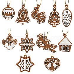 Christmas Theme Plastic Pendant Decorations, with Rope, Mixed Shapes, Coconut Brown, 28~51x23~44x3.5~4mm, Hole: 3mm, 22pcs/box(HJEW-SZ0001-05)
