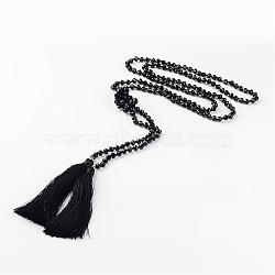 Adjustable Glass Beaded Lariat Necklaces, with Tassels, Black, 59 inch(NJEW-E077-A04)